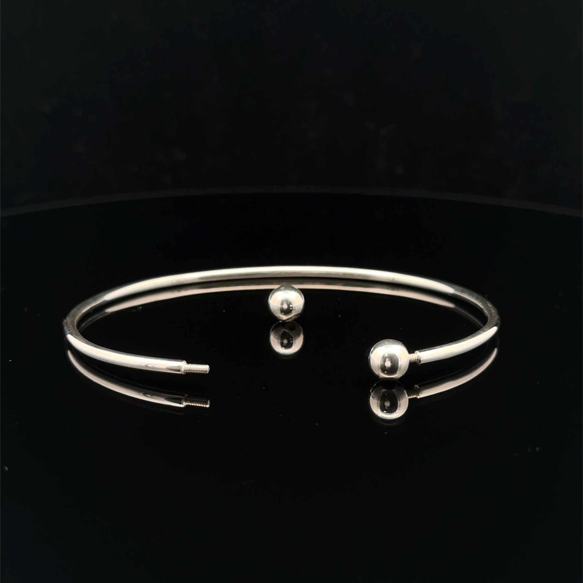 925 Sterling Silver Cuff Bangle Bracelet Size 6.25 inches Screw Ball Ends - Rafant