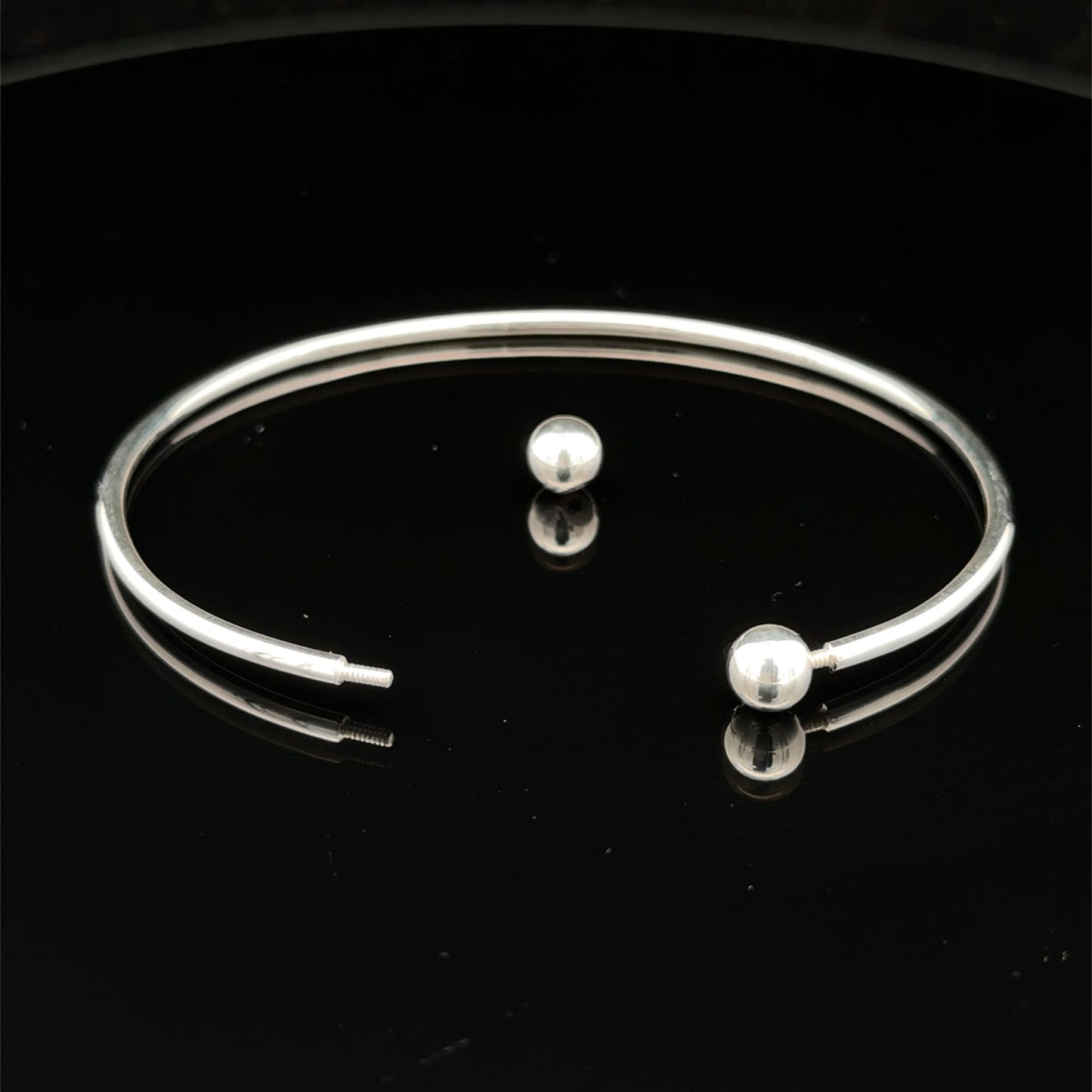 925 Sterling Silver Cuff Bangle Bracelet Size 6.25 inches Screw Ball Ends - Rafant