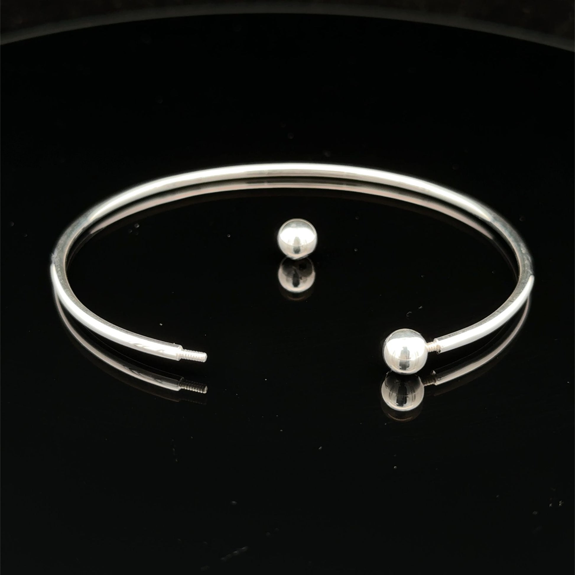 925 Sterling Silver Cuff Bangle Bracelet Size 6.25 inches Screw Ball Ends - Rafant