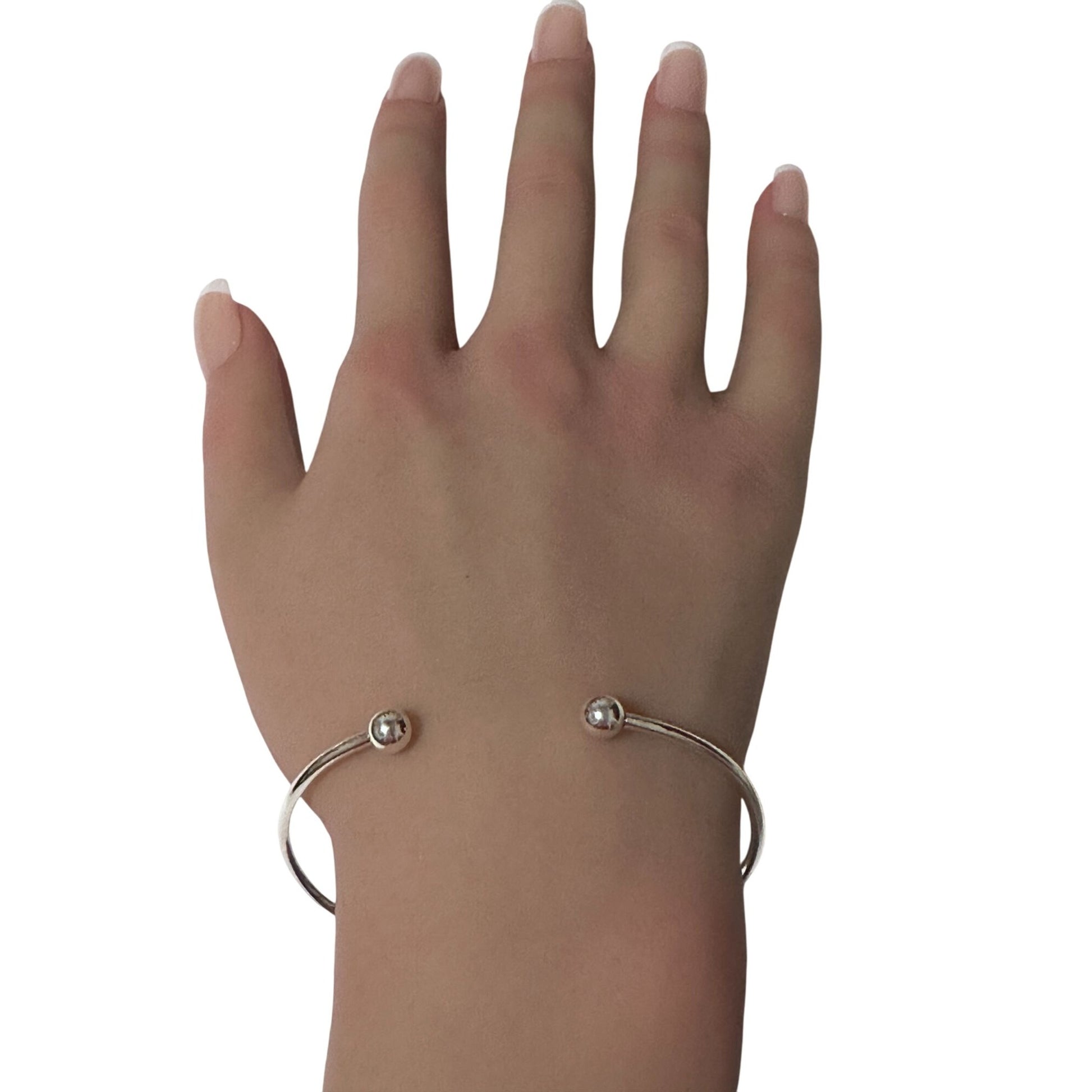 925 Sterling Silver Cuff Bangle Bracelet Size 6.25 inches Screw Ball Ends - Rafant