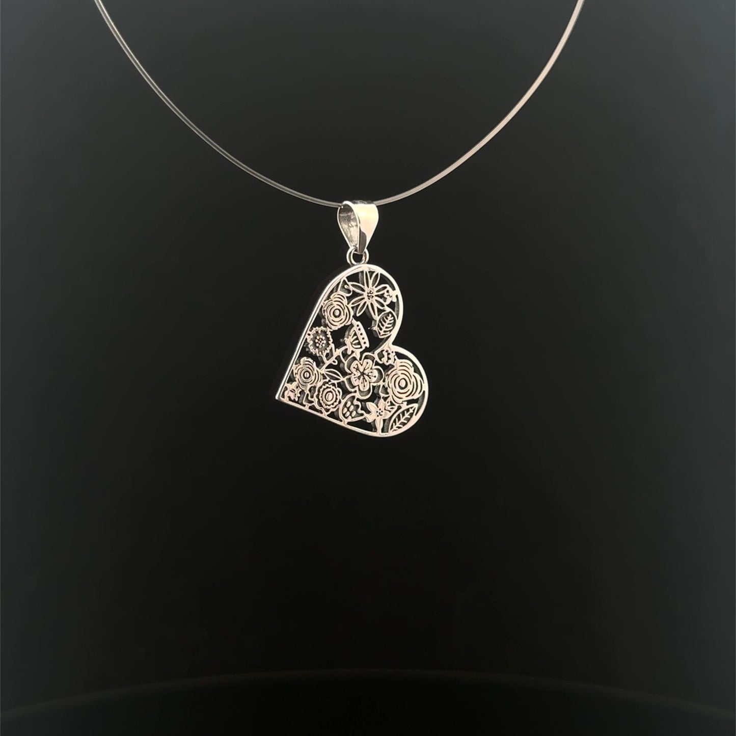 925 Sterling Silver Pendant Heart  Flower - Rafant