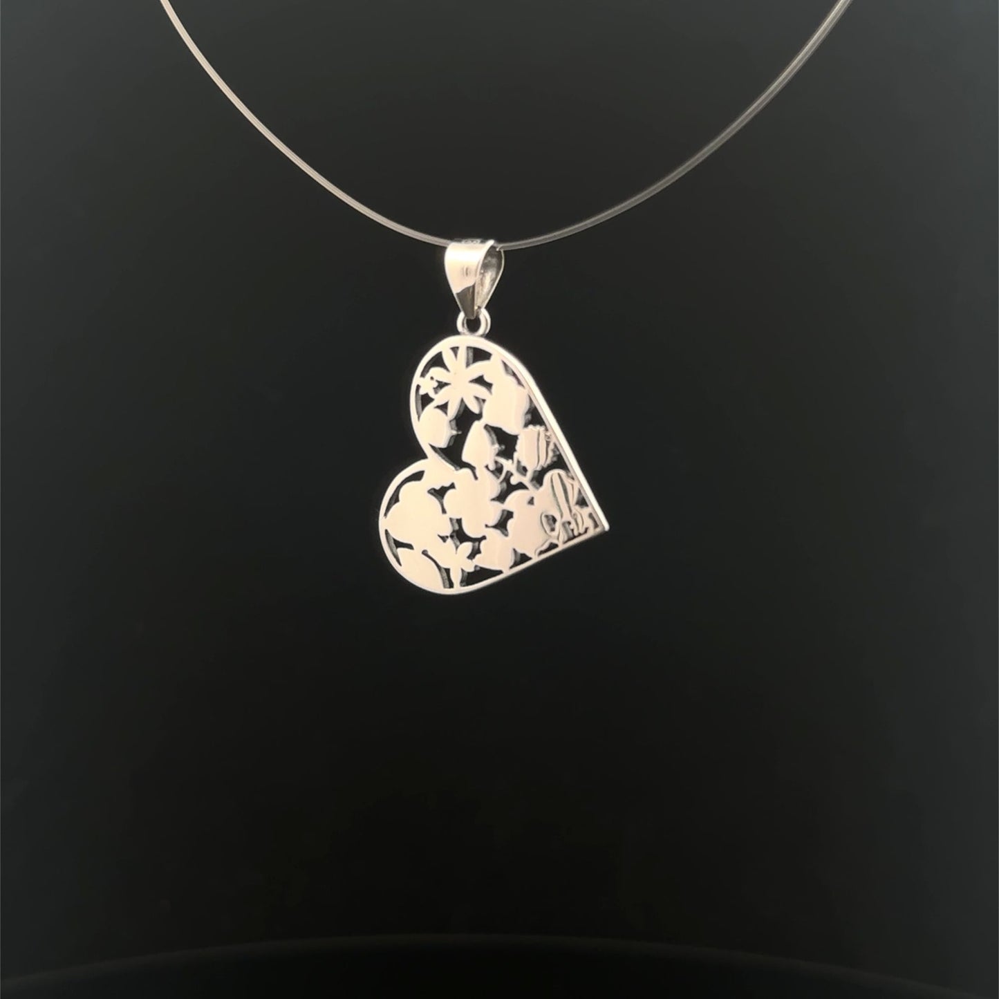 925 Sterling Silver Pendant Heart  Flower - Rafant