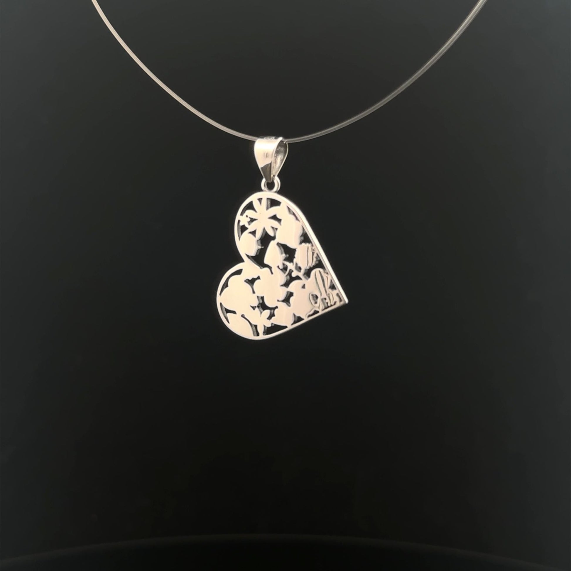 925 Sterling Silver Pendant Heart  Flower - Rafant