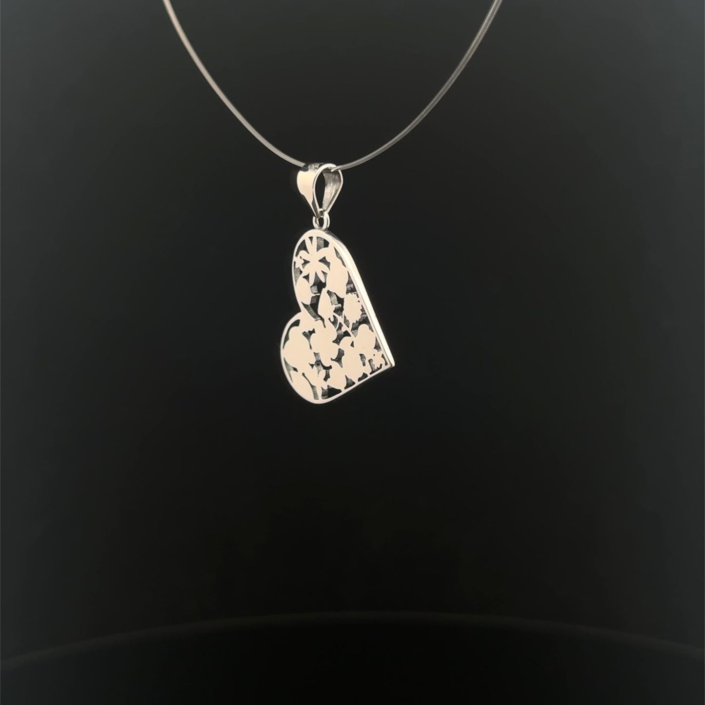 925 Sterling Silver Pendant Heart  Flower - Rafant