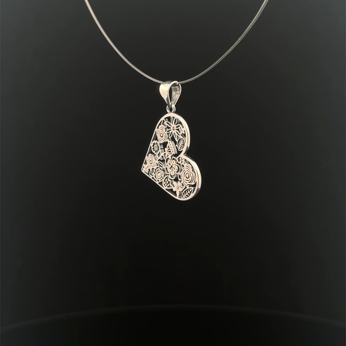925 Sterling Silver Pendant Heart  Flower - Rafant