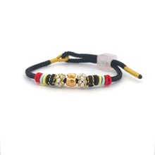 Load image into Gallery viewer, 18K Gold Money Bag Bracelet Multicolor Yarn Rose Quartz Square Bead Size 6-6.5&quot;
