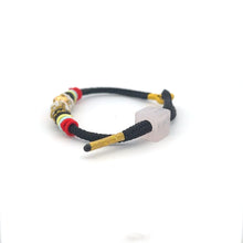 Load image into Gallery viewer, 18K Gold Money Bag Bracelet Multicolor Yarn Rose Quartz Square Bead Size 6-6.5&quot;

