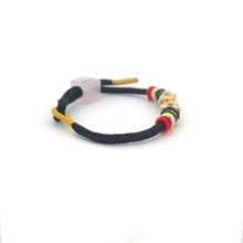 Load image into Gallery viewer, 18K Gold Money Bag Bracelet Multicolor Yarn Rose Quartz Square Bead Size 6-6.5&quot;
