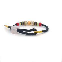 Load image into Gallery viewer, 18K Gold Money Bag Bracelet Multicolor Yarn Rose Quartz Square Bead Size 6-6.5&quot;
