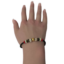Load image into Gallery viewer, 18K Gold Money Bag Bracelet Multicolor Yarn Rose Quartz Square Bead Size 6-6.5&quot;
