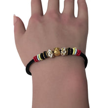 Load image into Gallery viewer, 18K Gold Money Bag Bracelet Multicolor Yarn Rose Quartz Square Bead Size 6-6.5&quot;
