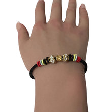 Load image into Gallery viewer, 18K Gold Money Bag Bracelet Multicolor Yarn Rose Quartz Square Bead Size 6-6.5&quot;
