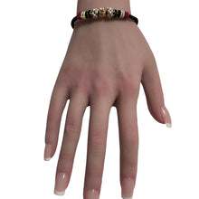 Load image into Gallery viewer, 18K Gold Money Bag Bracelet Multicolor Yarn Rose Quartz Square Bead Size 6-6.5&quot;
