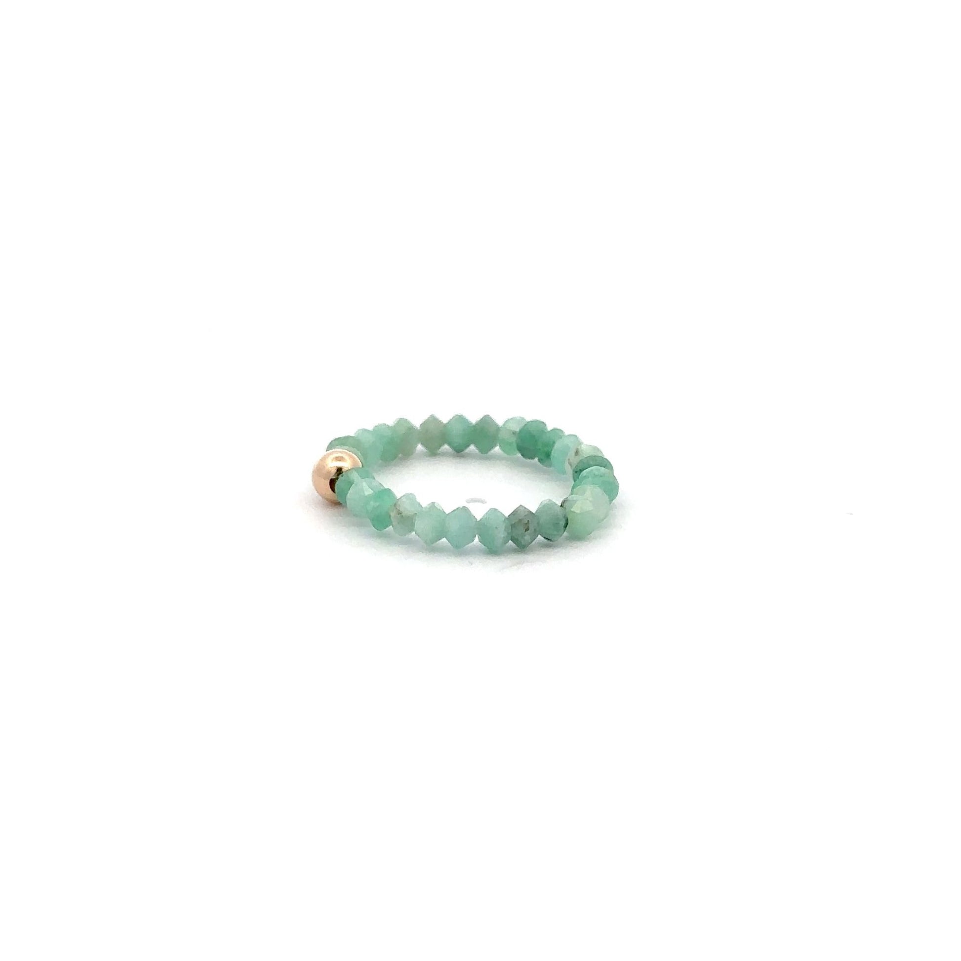 14K Gold Emerald Micro Faceted Stretch Ring Handmade Elastic Gemstone Band - Rafant