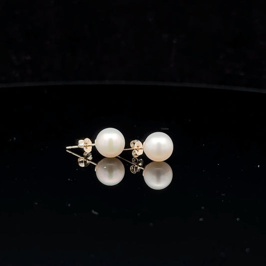 14K Gold Stud Earrings Freshwater Pearl 6.5mm - Rafant