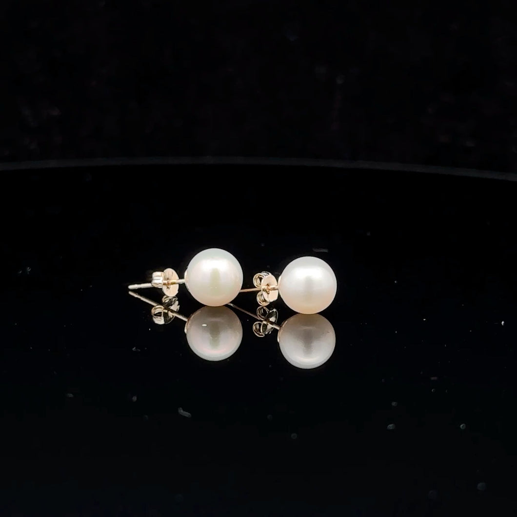14K Gold Stud Earrings Freshwater Pearl 6.5mm