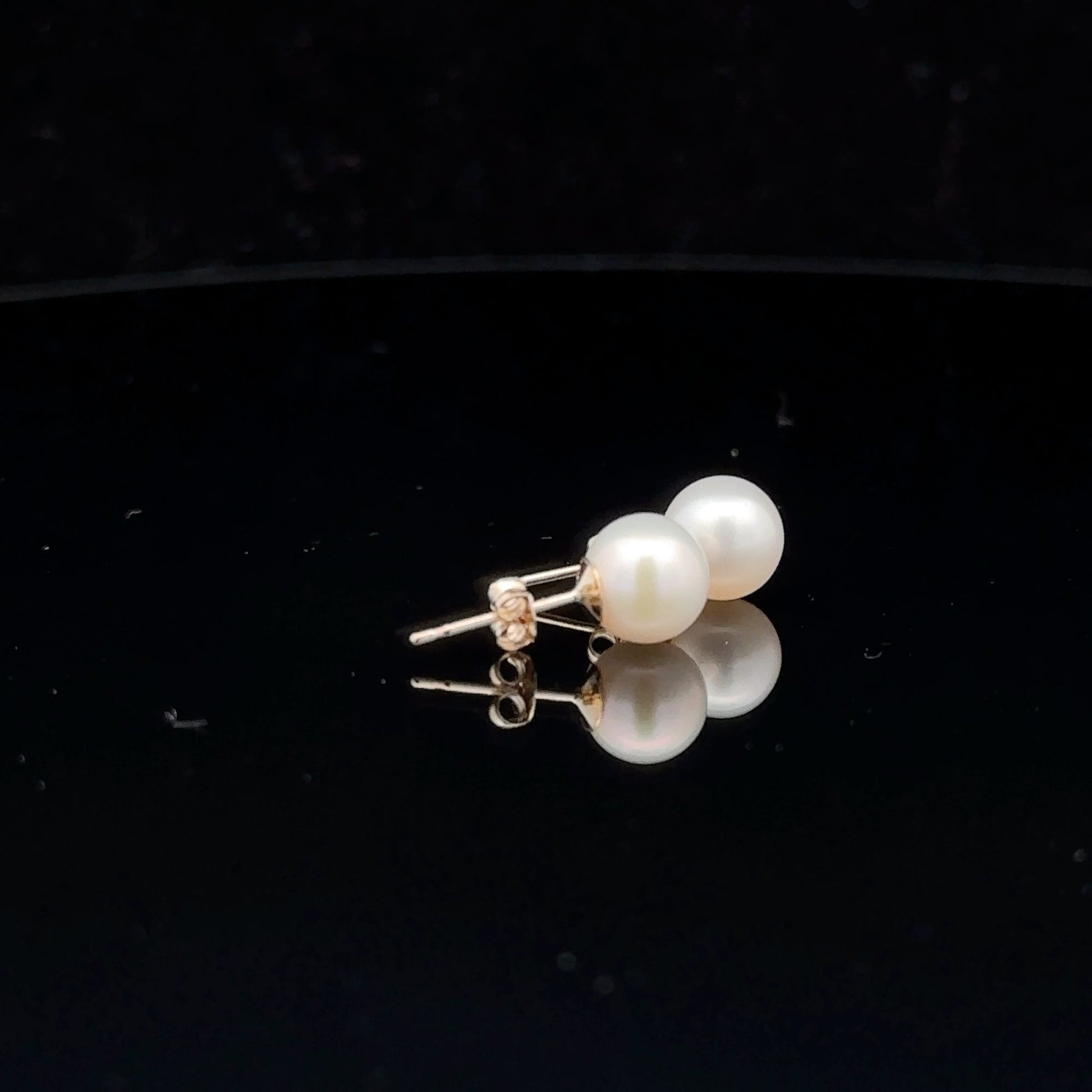 14K Gold Stud Earrings Freshwater Pearl 6.5mm - Rafant