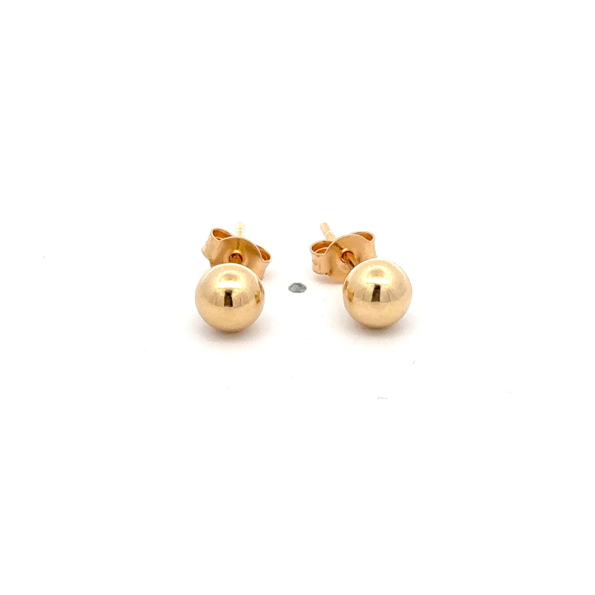 18K Gold Earrings Stud Balls Polished Small - Rafant