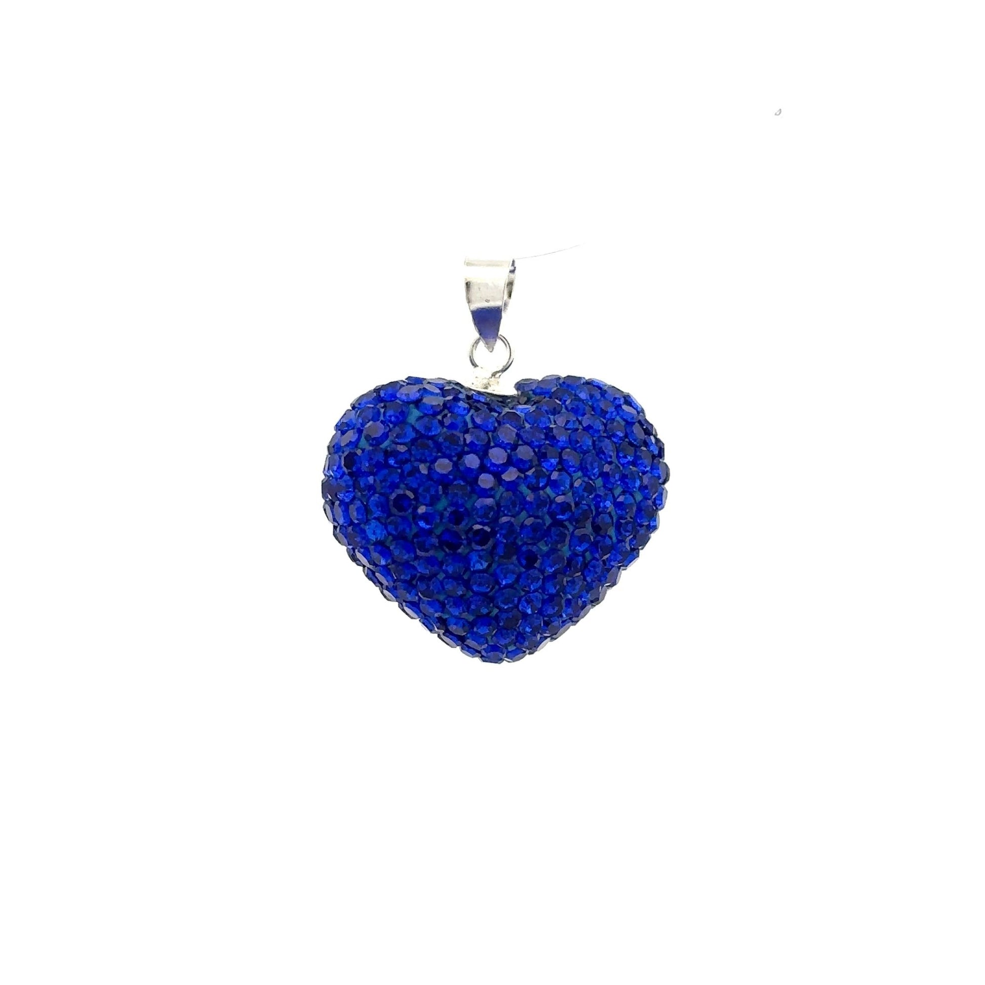 925 Sterling Silver Pendant Crystals Large Blue Heart - Rafant