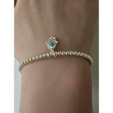 Load image into Gallery viewer, 925 Sterling Silver Beaded Stretch Stacking Bracelet Hamsa Charm Minimalist Size 7"
