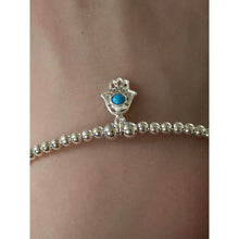 Load image into Gallery viewer, 925 Sterling Silver Beaded Stretch Stacking Bracelet Hamsa Charm Minimalist Size 7"

