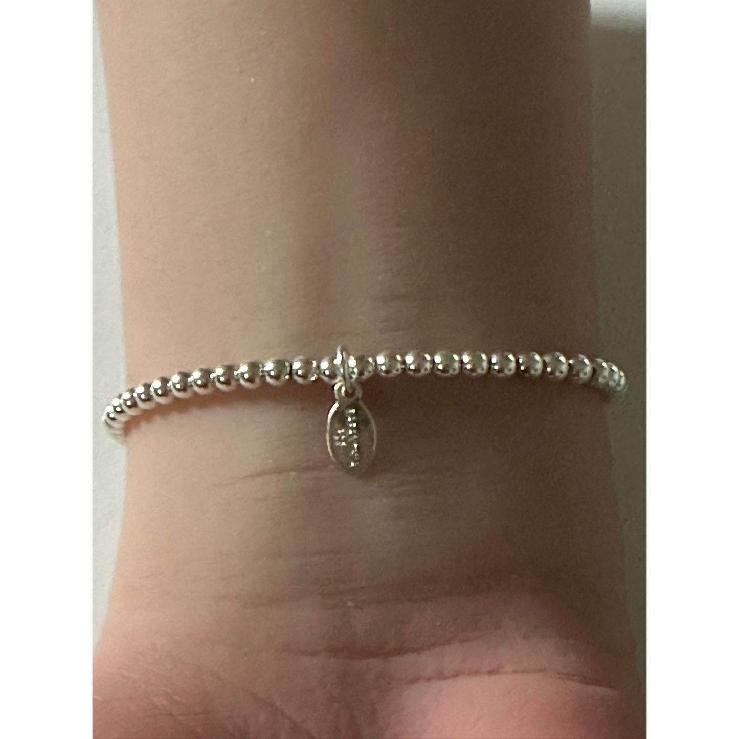 925 Sterling Silver Beaded Stretch Stacking Bracelet Hamsa Charm Minimalist Size 7" - Rafant