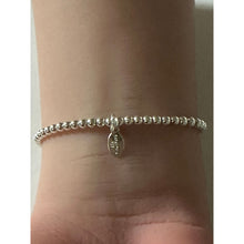 Load image into Gallery viewer, 925 Sterling Silver Beaded Stretch Stacking Bracelet Hamsa Charm Minimalist Size 7"
