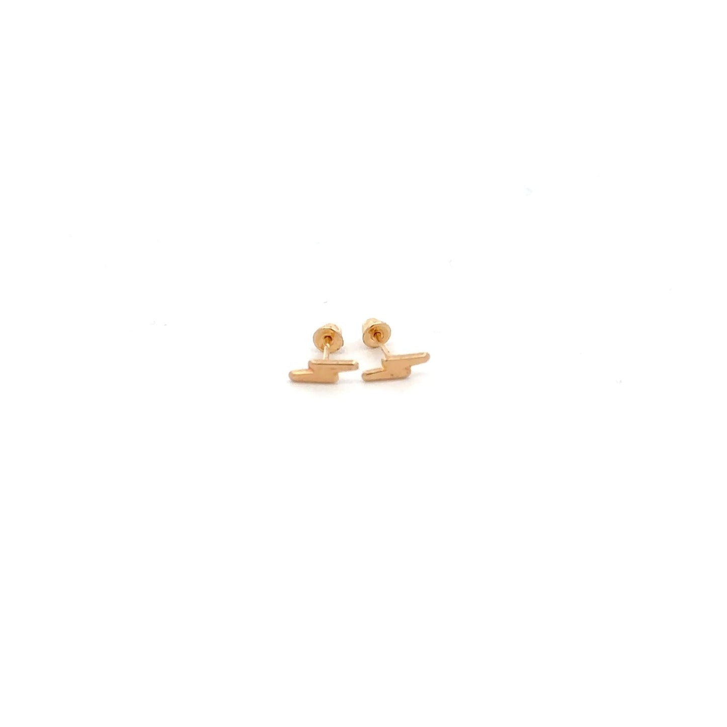 14K Gold Stud Earrings Lightning Bolt Screw Back Type Tiny - Rafant