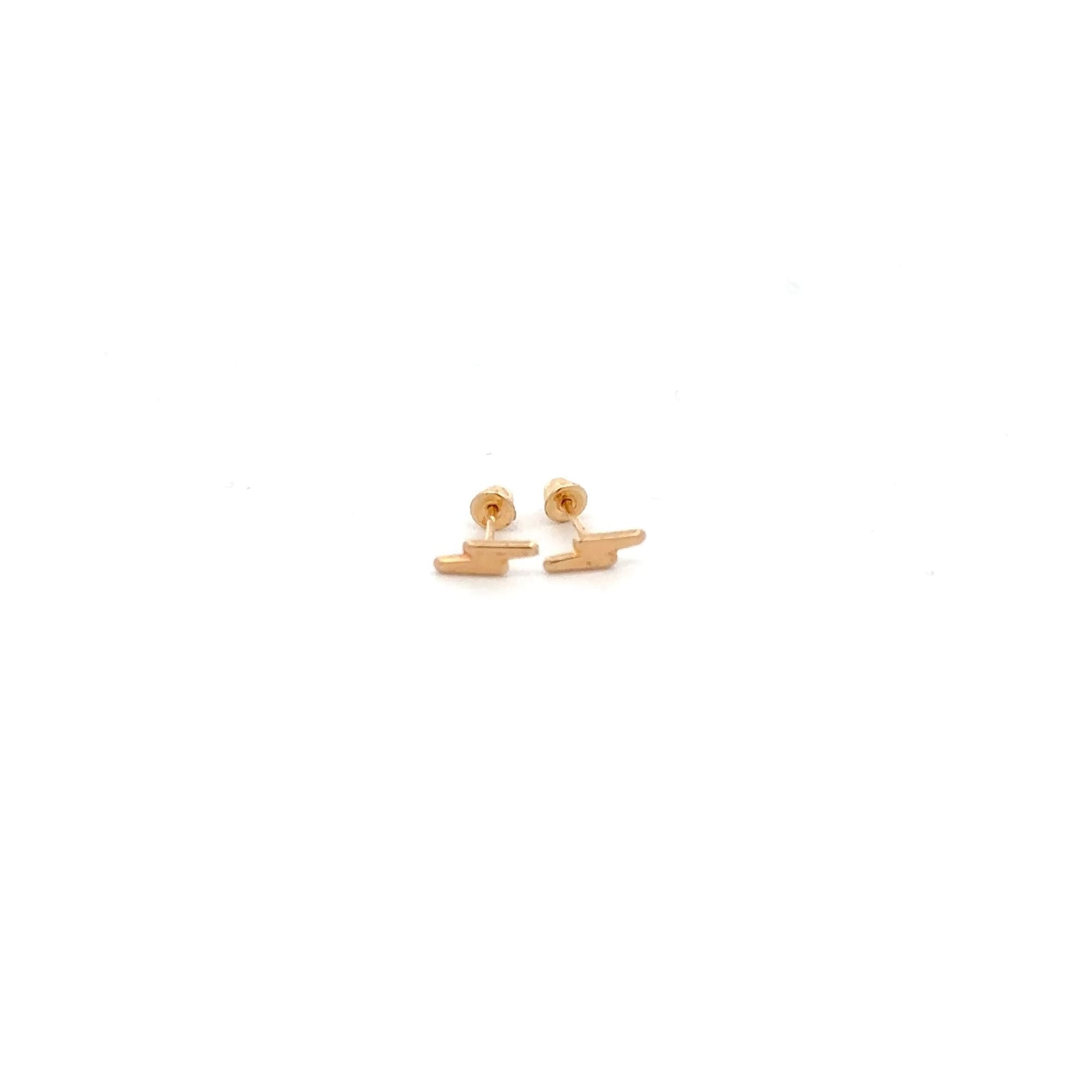 14K Gold Stud Earrings Lightning Bolt Screw Back Type Tiny - Rafant