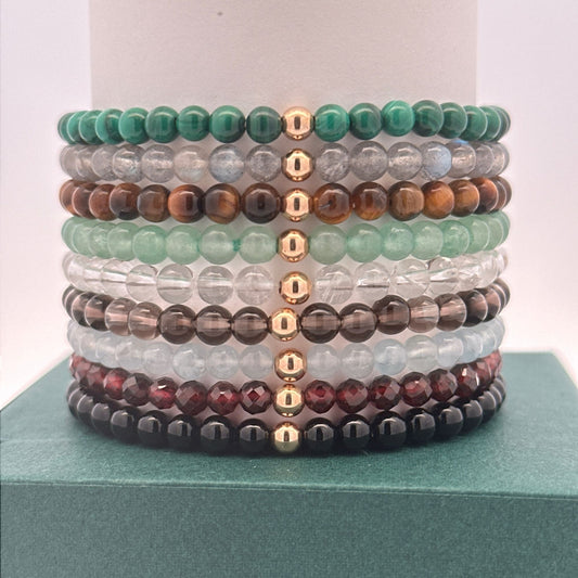 14K Gold Accent Natural Gemstone Stretch Bracelet – Stackable Fine Jewelry Choose Your Gemstones