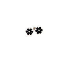 Load image into Gallery viewer, 925 Sterling Silver Stud Flower Black Enamel Earrings Small Screw Back
