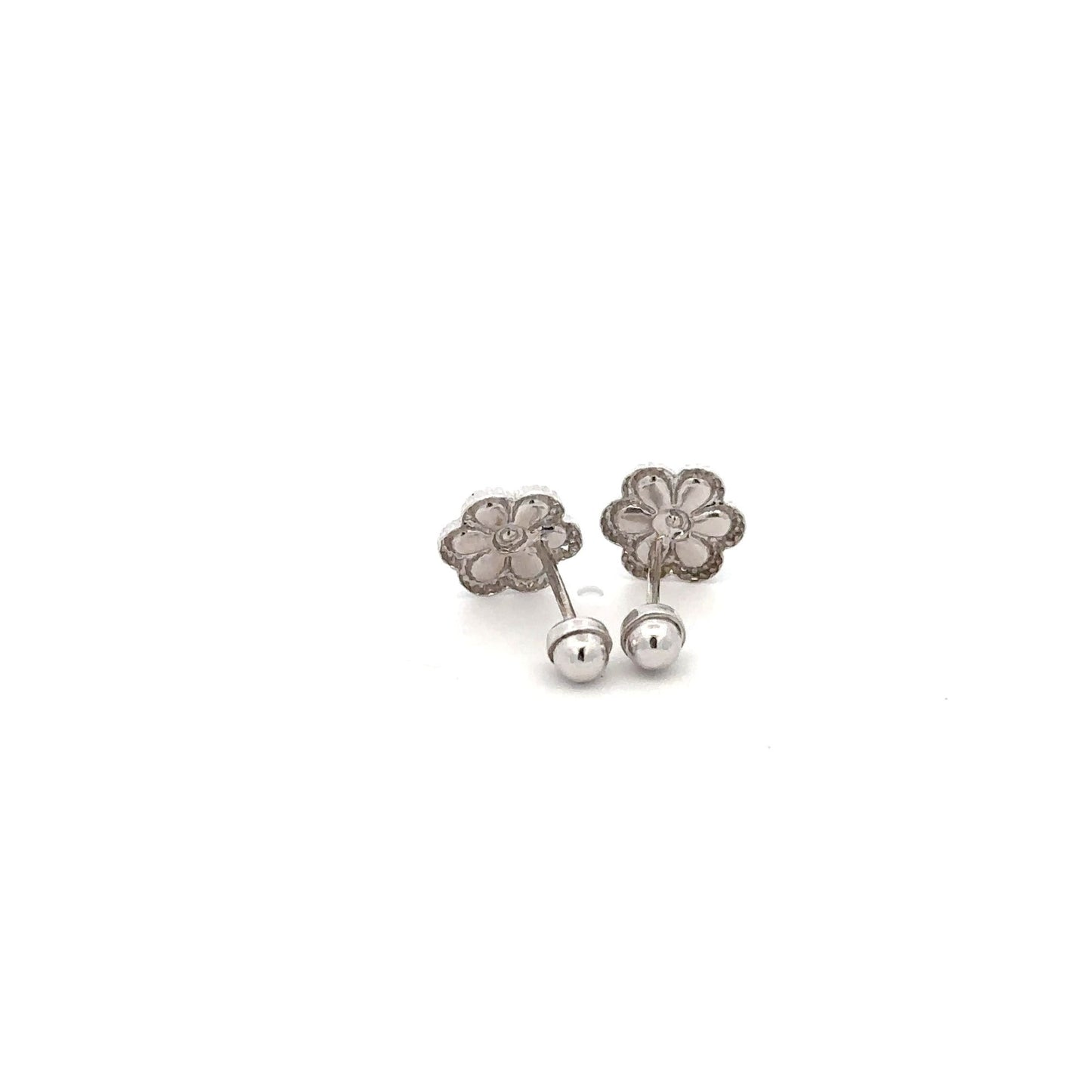 925 Sterling Silver Stud Flower Black Enamel Earrings Small Screw Back - Rafant