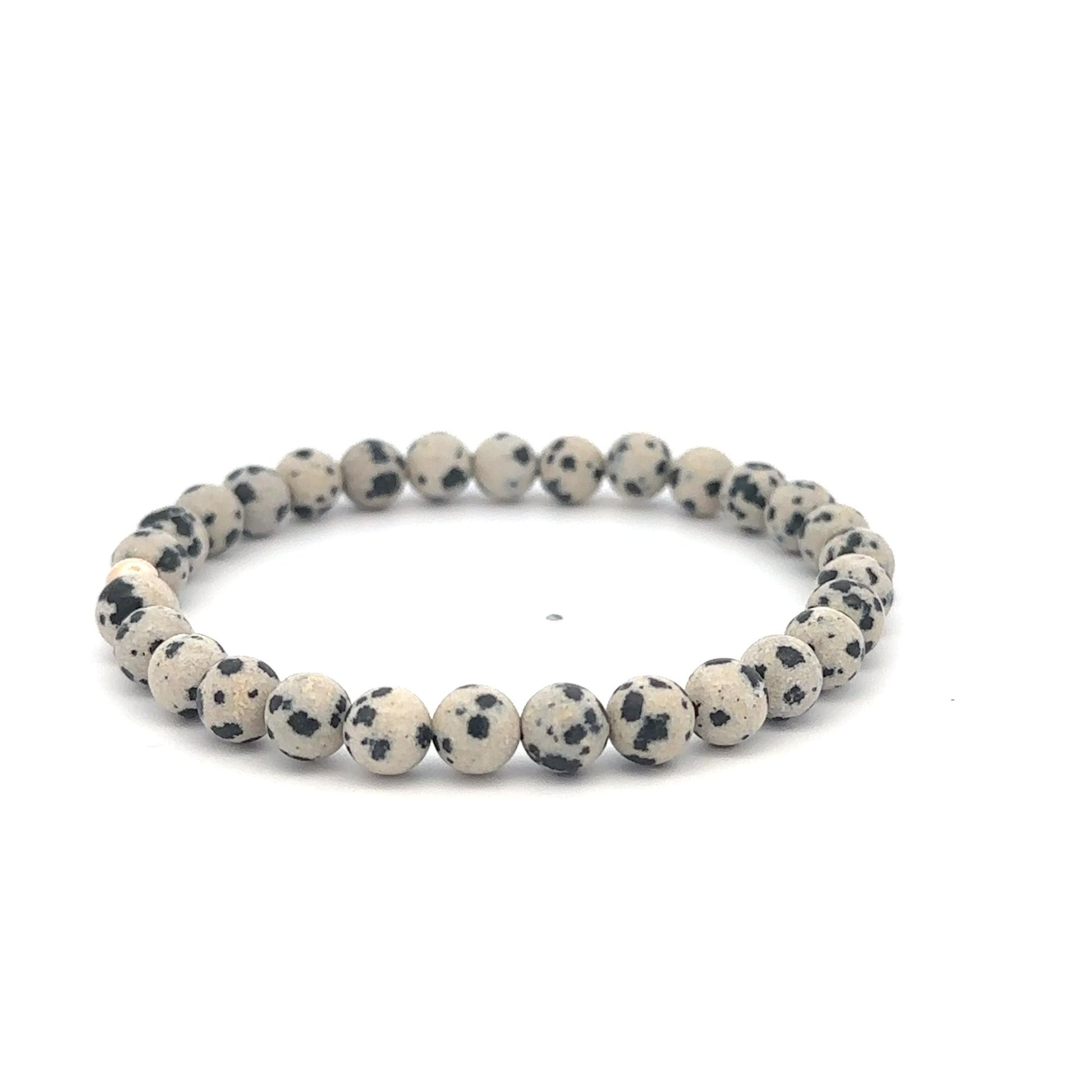 Natural Dalmatian Jasper 6mm Stretchable Bracelet 18k Gold Bead Charm Size 7 in - Rafant