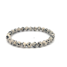Load image into Gallery viewer, Natural Dalmatian Jasper 6mm Stretchable Bracelet 18k Gold Bead Charm Size 7 in
