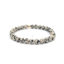 Load image into Gallery viewer, Natural Dalmatian Jasper 6mm Stretchable Bracelet 18k Gold Bead Charm Size 7 in
