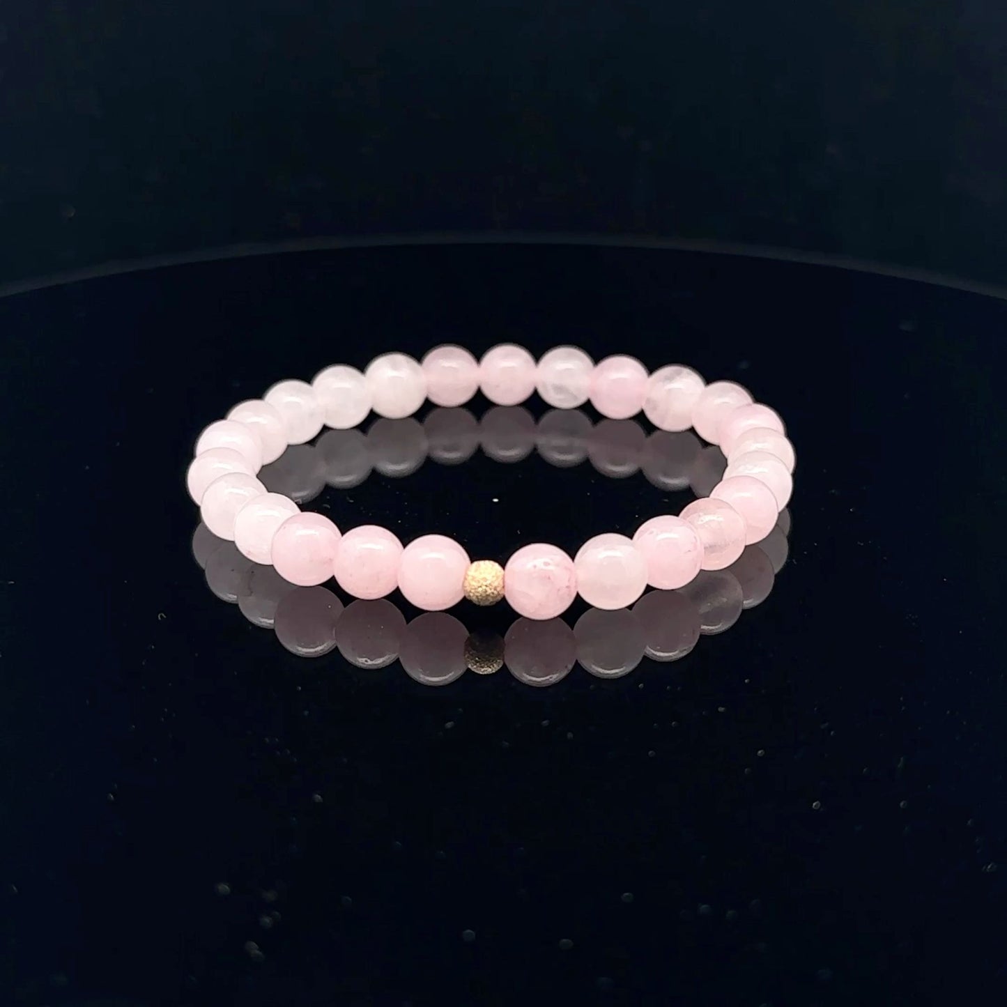 Gemstones Natural Rose Quartz 6mm 4mm Stretch Bracelet with 14k Gold Bead Choose Yellow, Stardust, Corrugated - Rafant