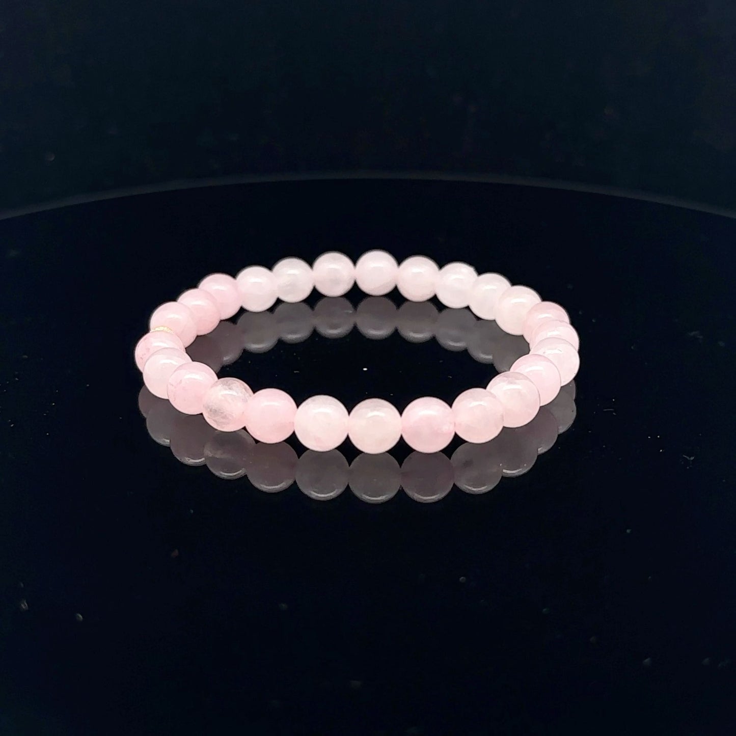 Gemstones Natural Rose Quartz 6mm 4mm Stretch Bracelet with 14k Gold Bead Choose Yellow, Stardust, Corrugated - Rafant