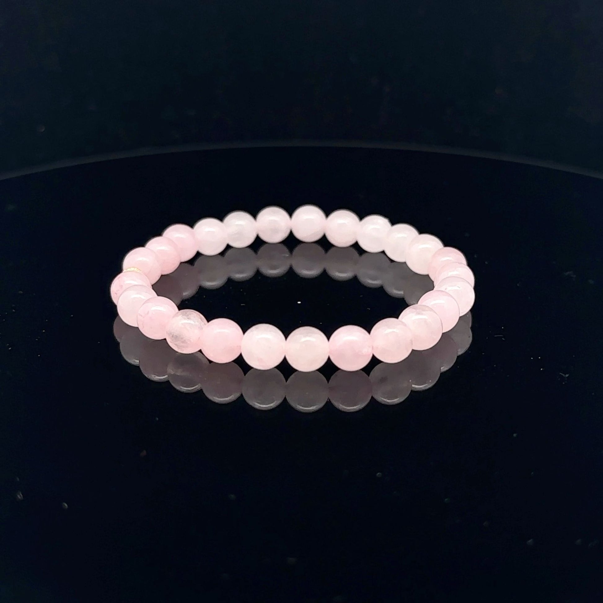 Gemstones Natural Rose Quartz 6mm 4mm Stretch Bracelet with 14k Gold Bead Choose Yellow, Stardust, Corrugated - Rafant
