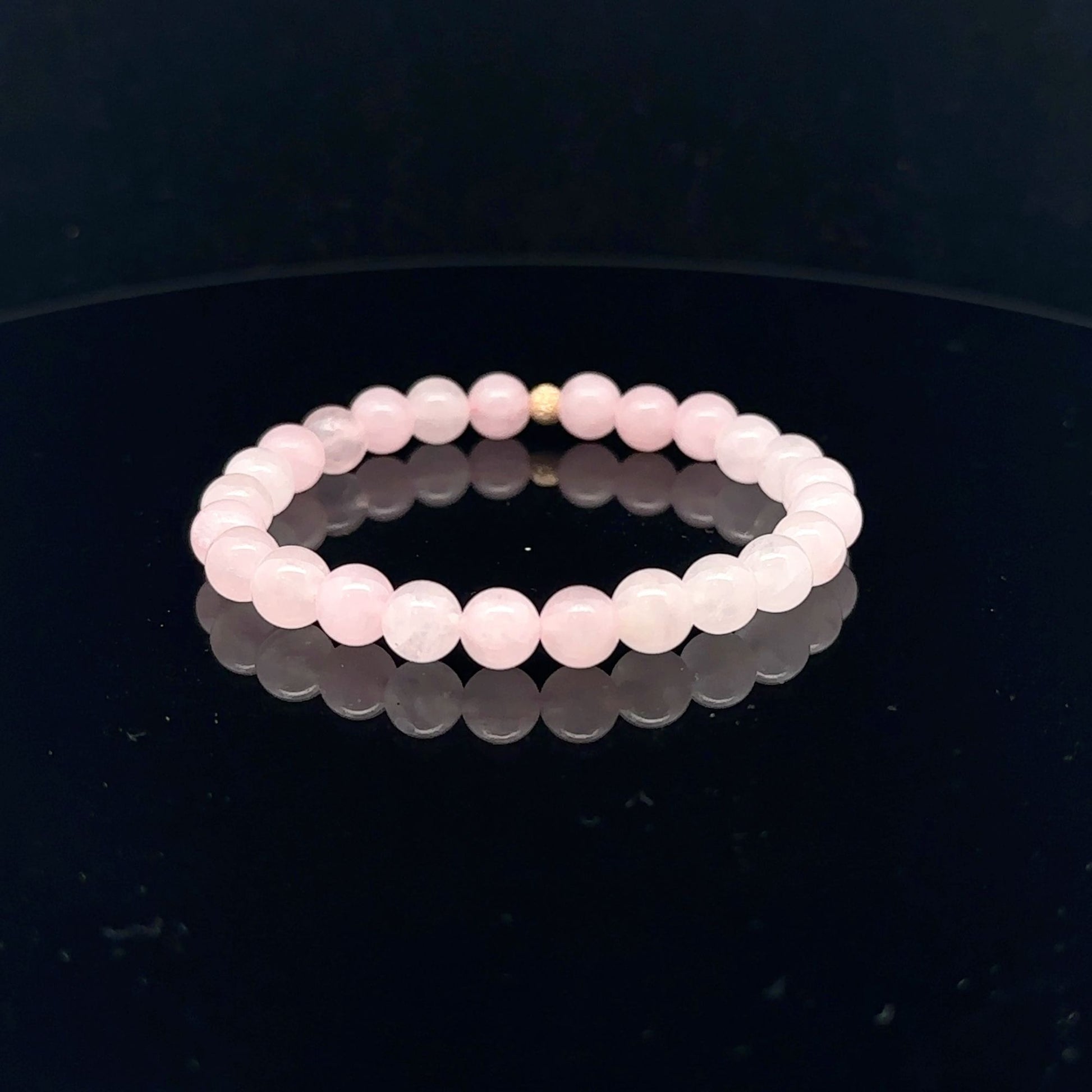 Gemstones Natural Rose Quartz 6mm 4mm Stretch Bracelet with 14k Gold Bead Choose Yellow, Stardust, Corrugated - Rafant