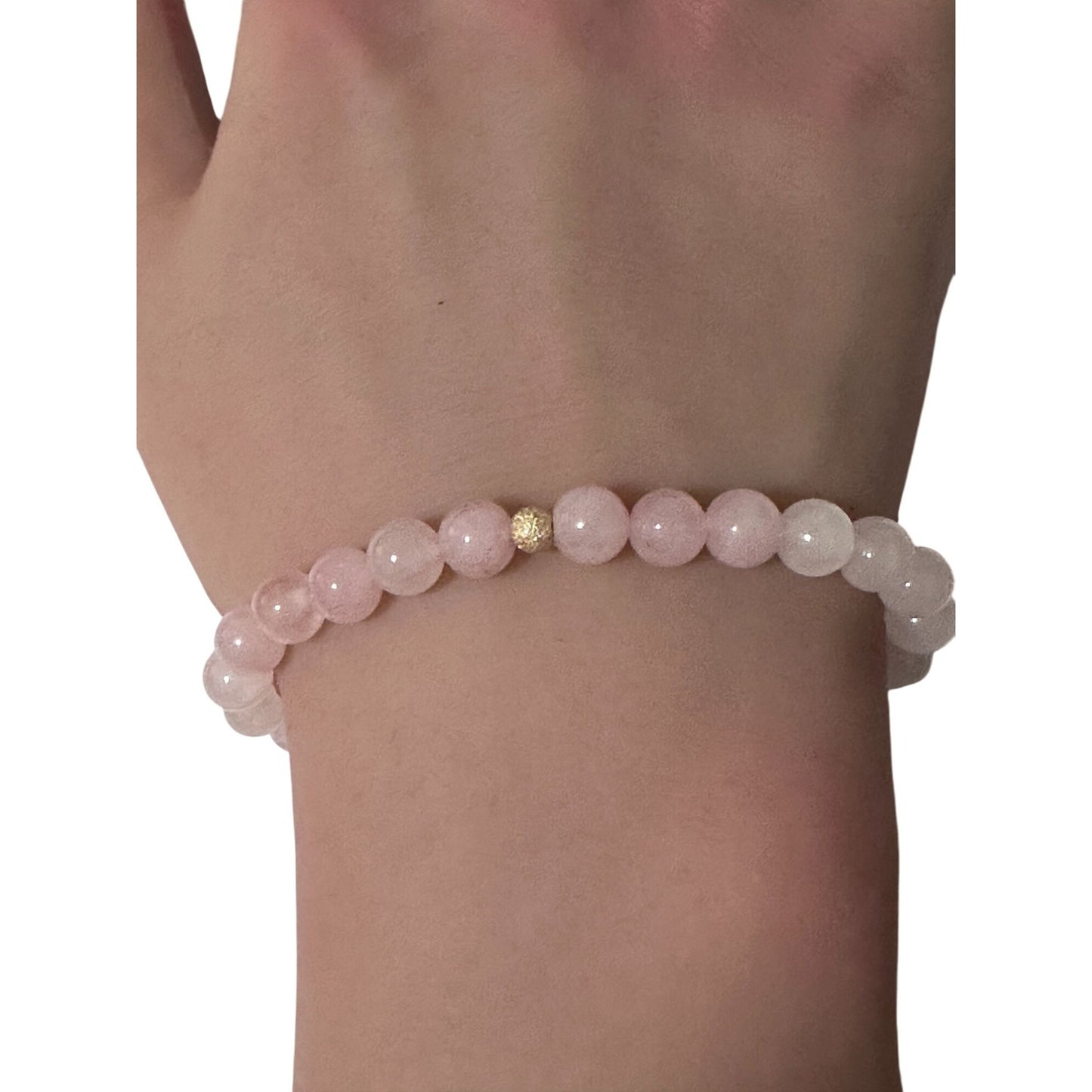 Gemstones Natural Rose Quartz 6mm 4mm Stretch Bracelet with 14k Gold Bead Choose Yellow, Stardust, Corrugated - Rafant
