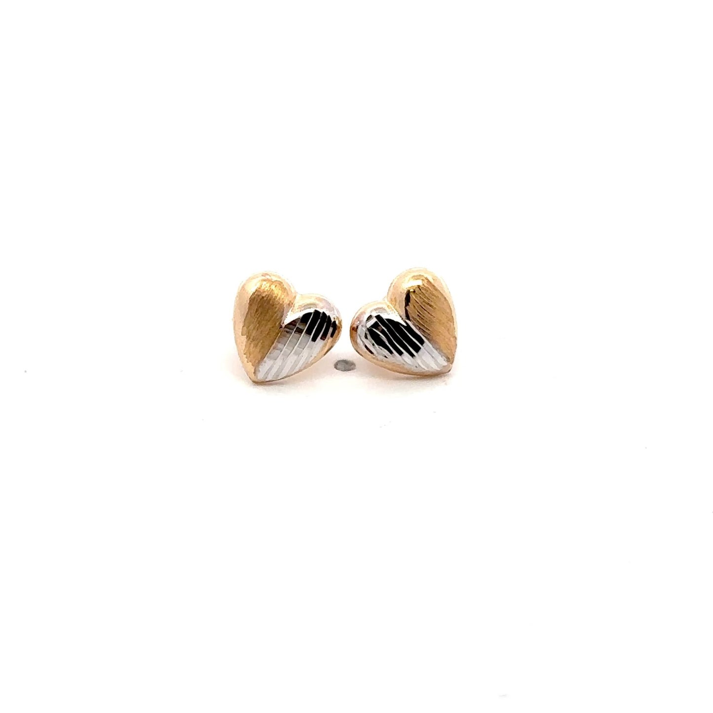18K Gold Earrings Stud Heart Small Lightweight Two Tone - Rafant