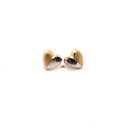 18K Gold Earrings Stud Heart Small Lightweight Two Tone - Rafant