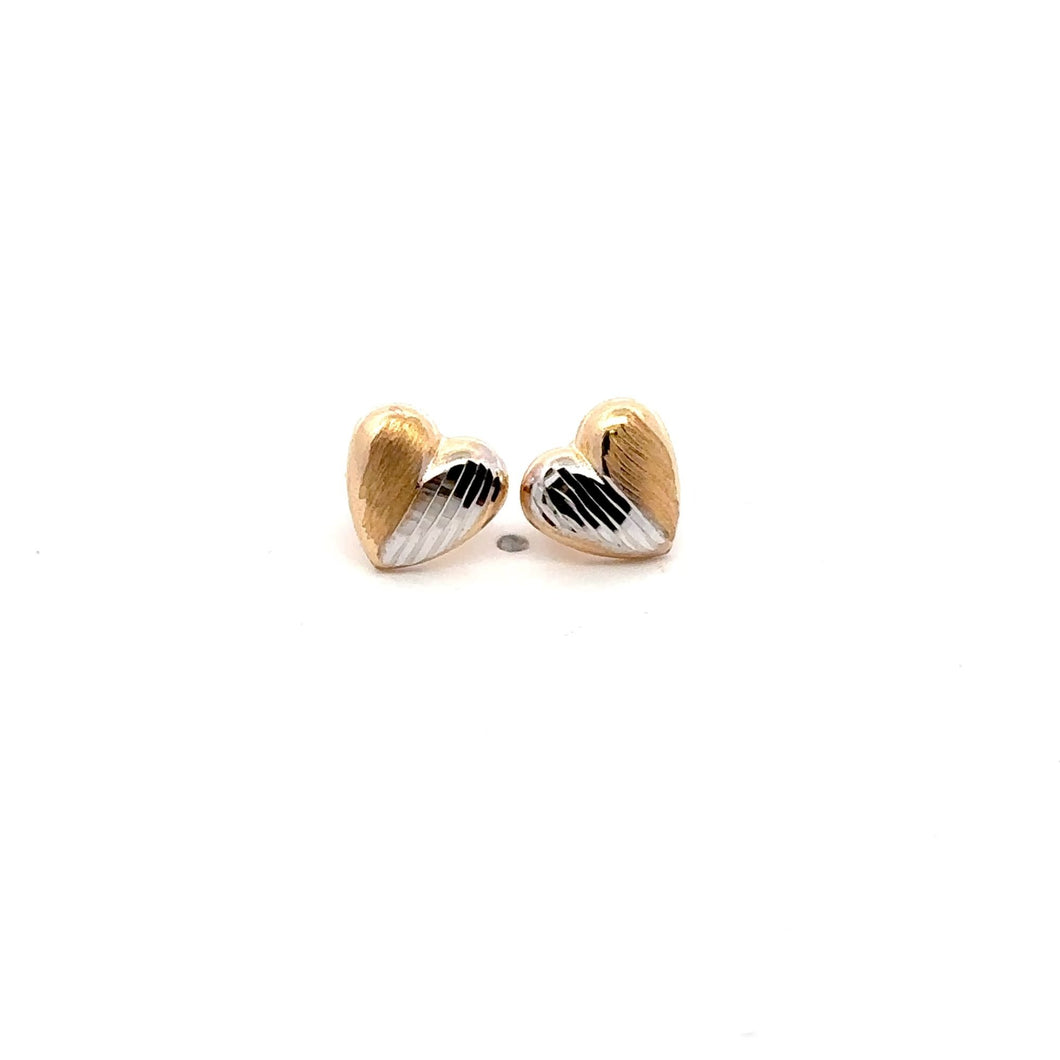 18K Gold Earrings Stud Heart Small Lightweight Two Tone - Rafant