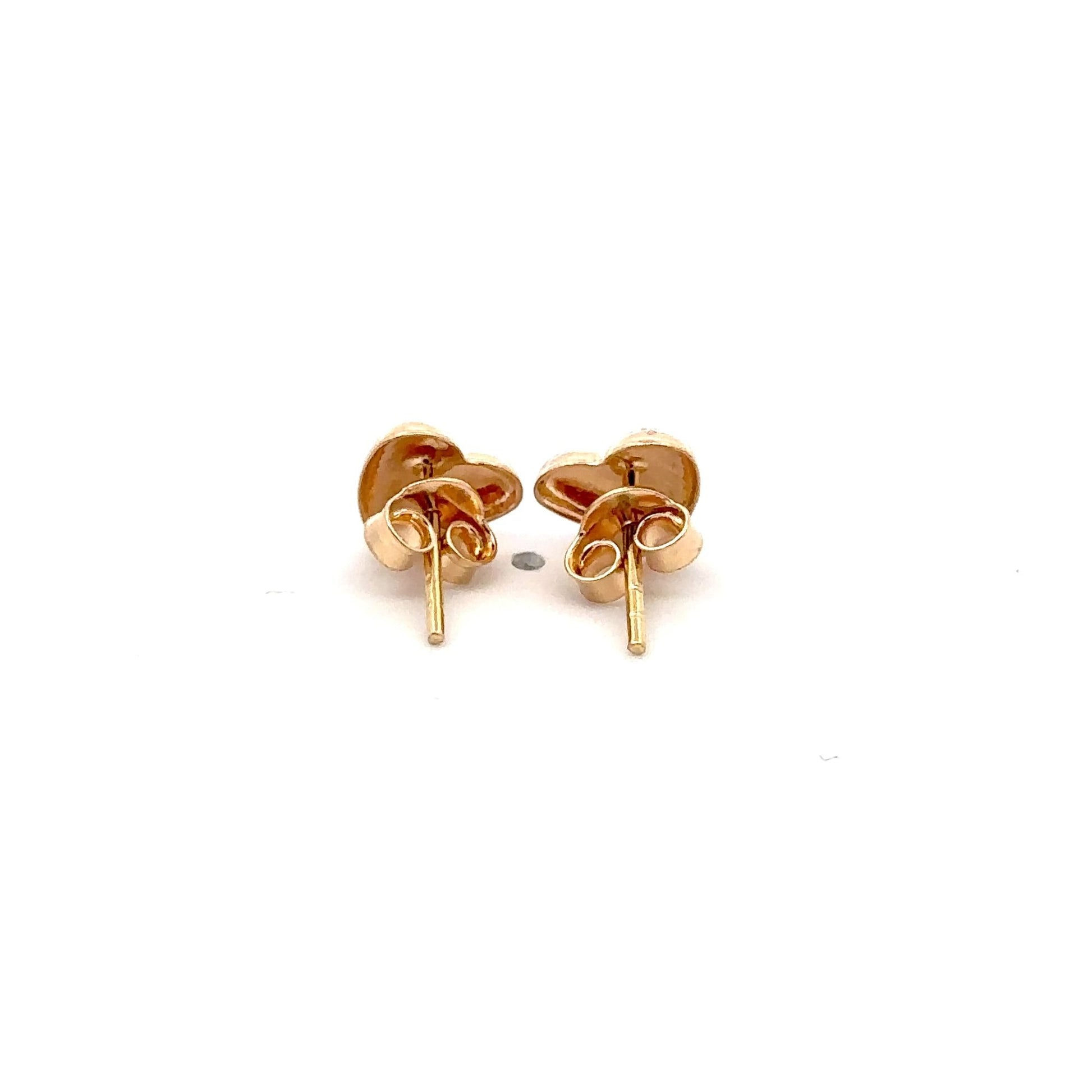 18K Gold Earrings Stud Heart Small Lightweight Two Tone - Rafant