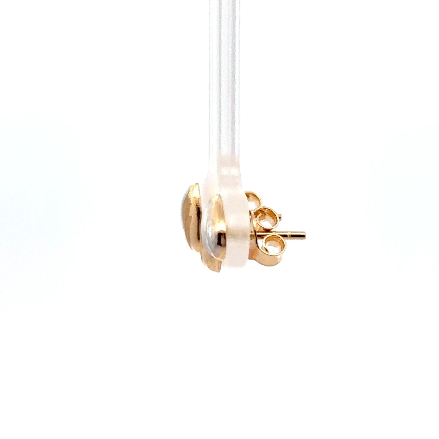 18K Gold Earrings Stud Heart Small Lightweight Two Tone - Rafant