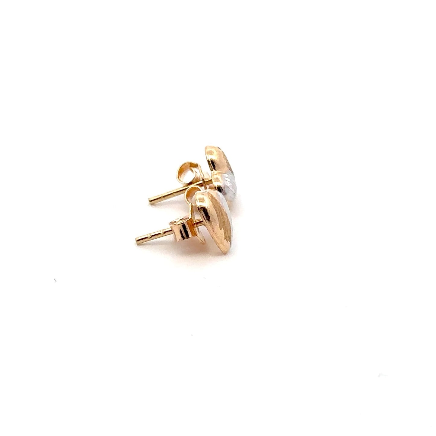 18K Gold Earrings Stud Heart Small Lightweight Two Tone - Rafant