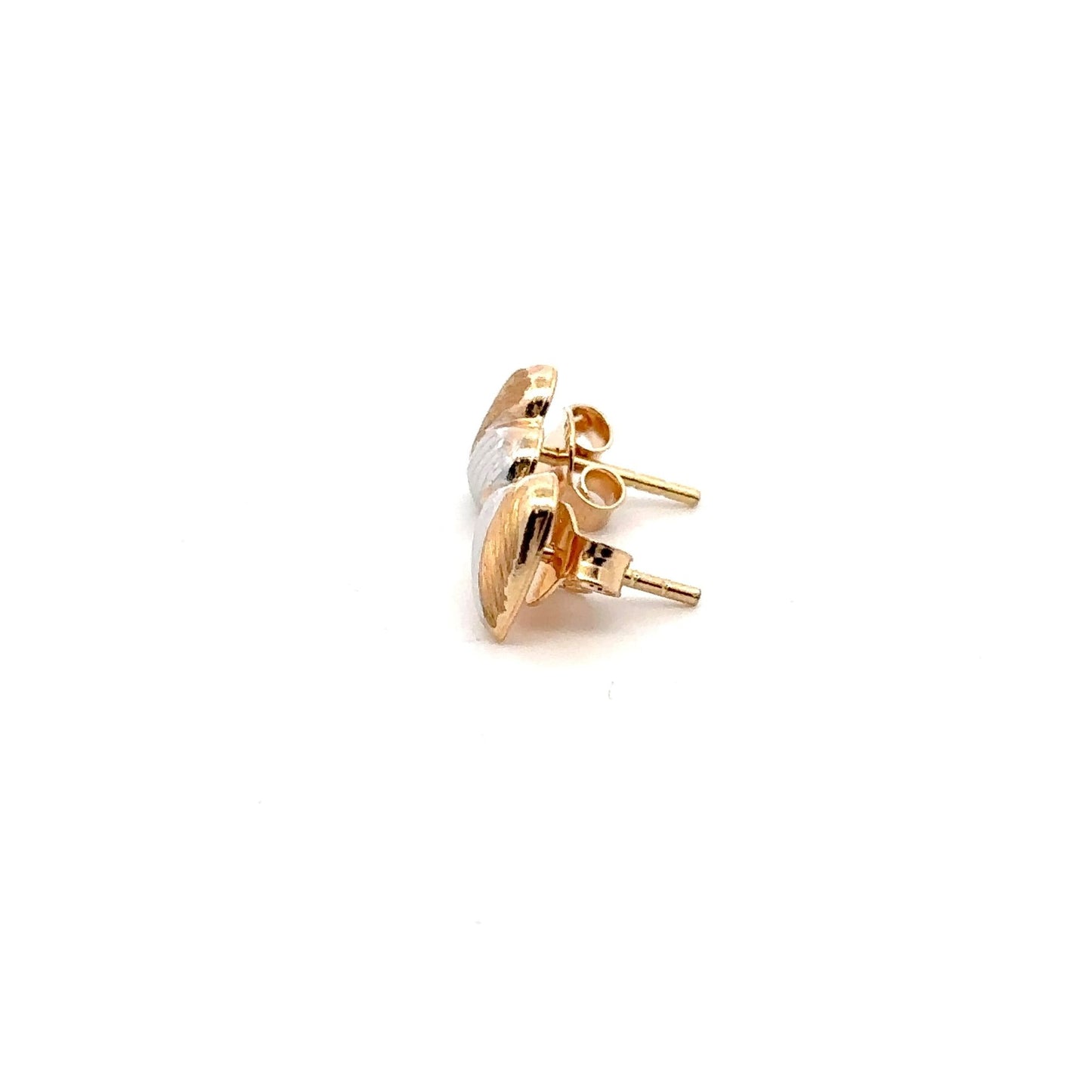 18K Gold Earrings Stud Heart Small Lightweight Two Tone - Rafant