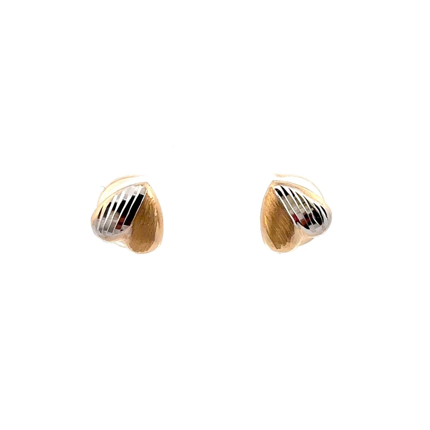 18K Gold Earrings Stud Heart Small Lightweight Two Tone - Rafant
