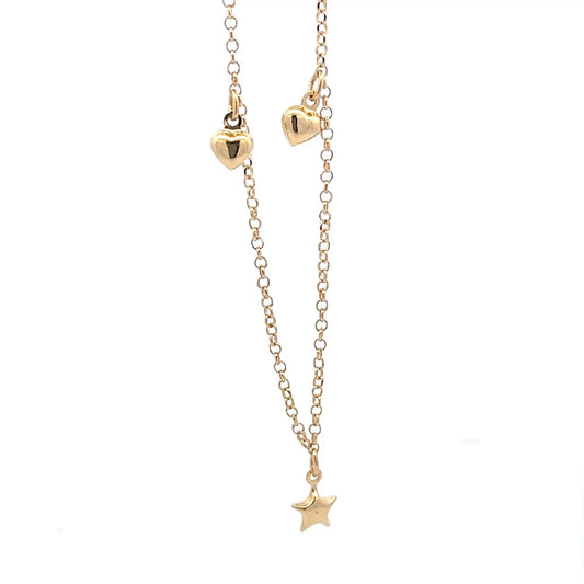 18K Gold Bracelet Heart Star Charms 7 inches 2.91 grams - Rafant