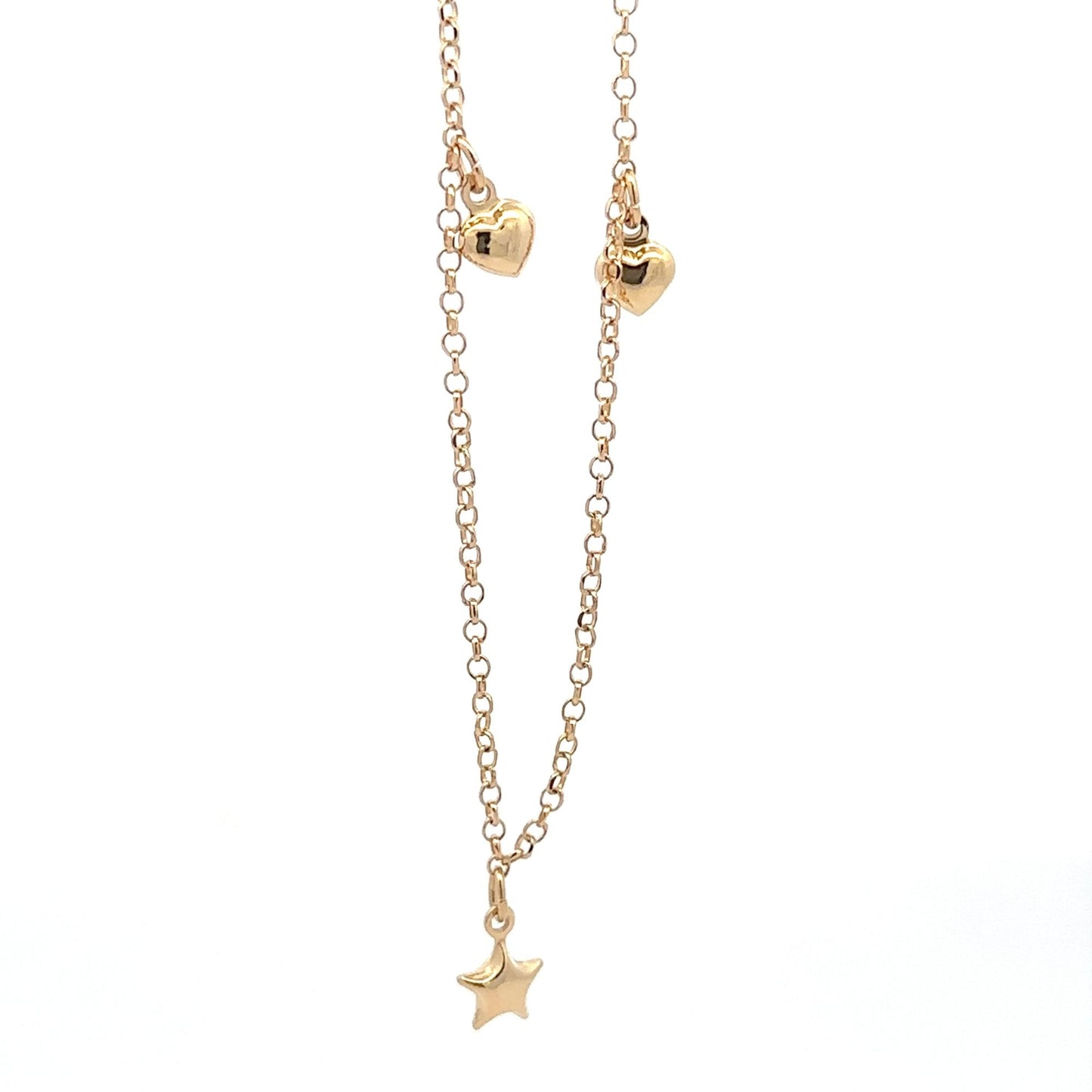 18K Gold Bracelet Heart Star Charms 7 inches 2.91 grams - Rafant